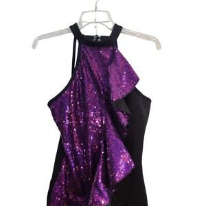 Weissman Black Purple Sequin Halter Romper Dance Costume Adult‎ Extra Large XL